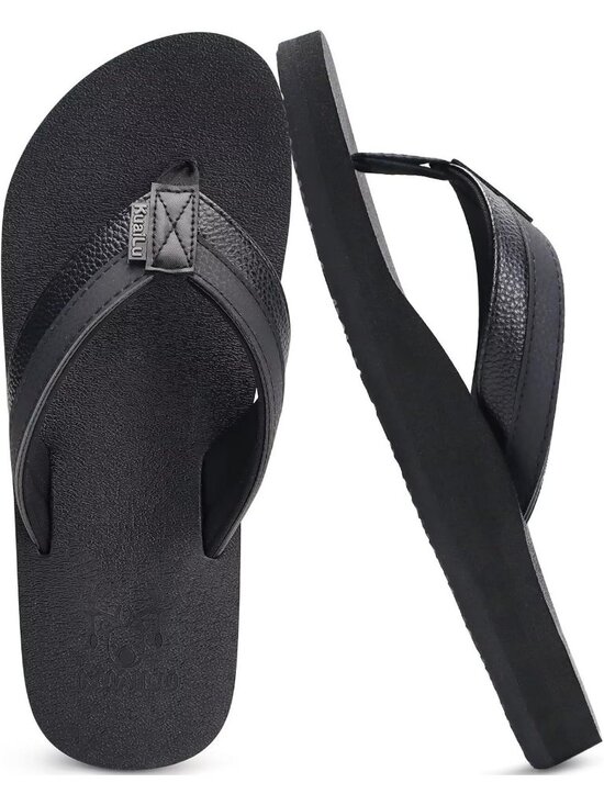 Mens All Black Yoga Mat Leather Flip Flops Slip On Indoor Outdoor Sandal Slipper main image 5